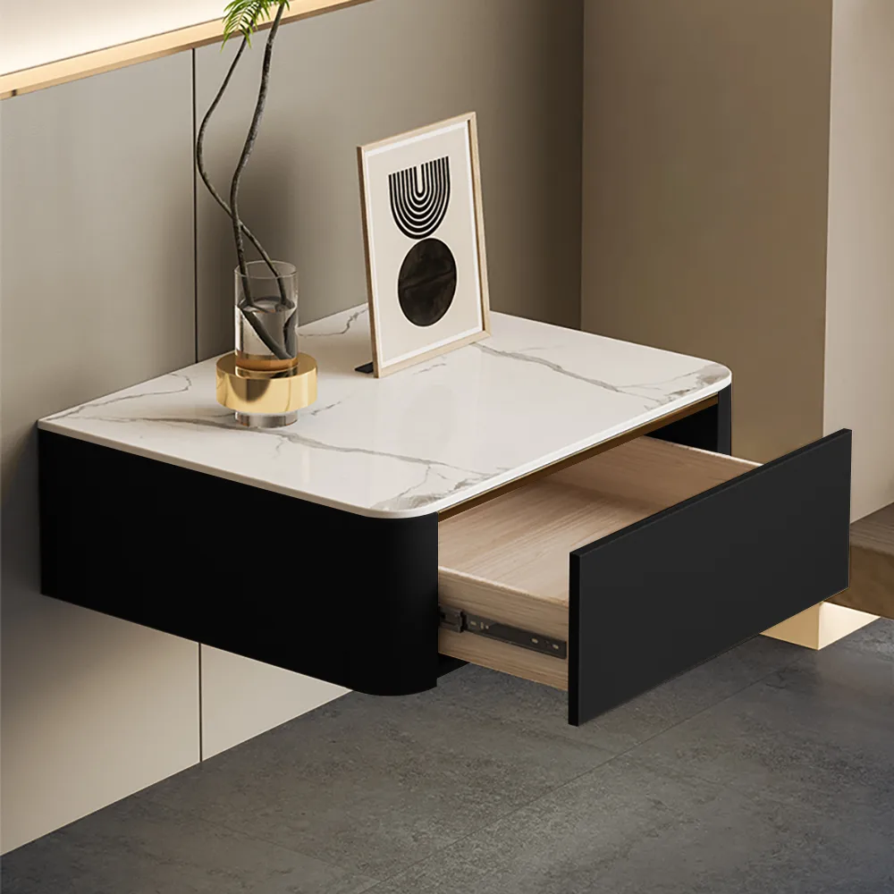 Modern Floating Corduroy Smart Nightstand Bedside Table with Light — image 3