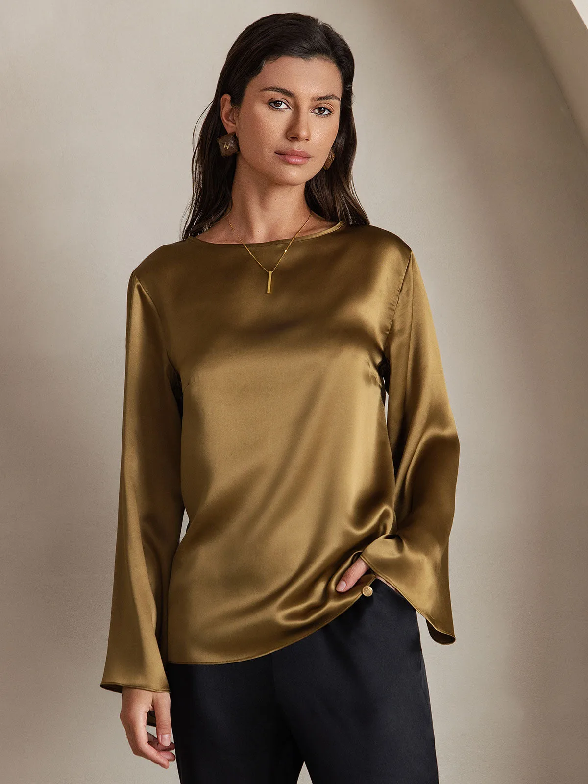 19Momme Silk Bell Sleeve Boat Neck Women's Top — image 3