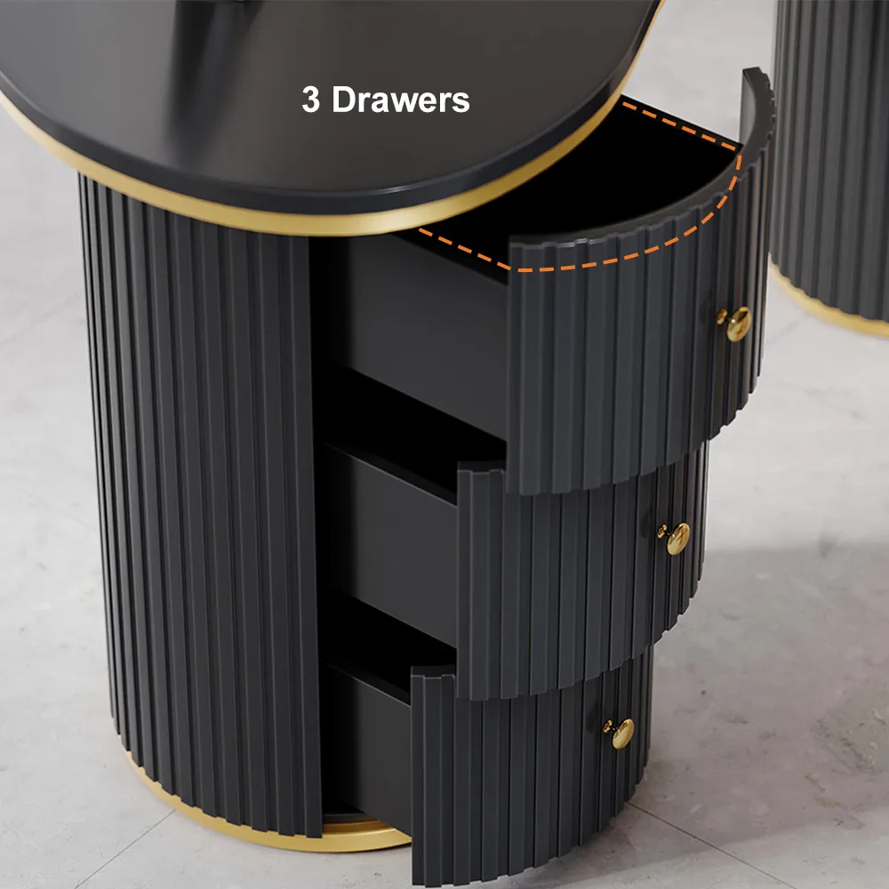 55.1" Modern Black Curved Desk 3-Drawer Wooden Home Office Desk Double Pedestal — image 11