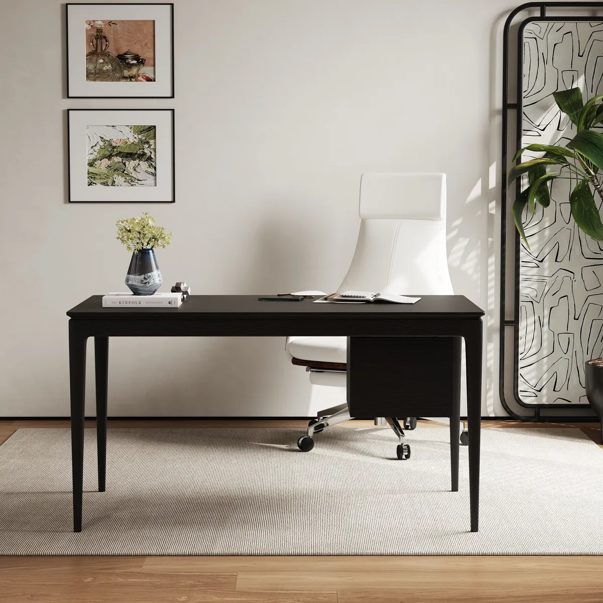 Mid-Century Style 55.1" Whitewash Ash Wood Home Office Desk with 3 Storage Drawers and Metal Accents — image 14