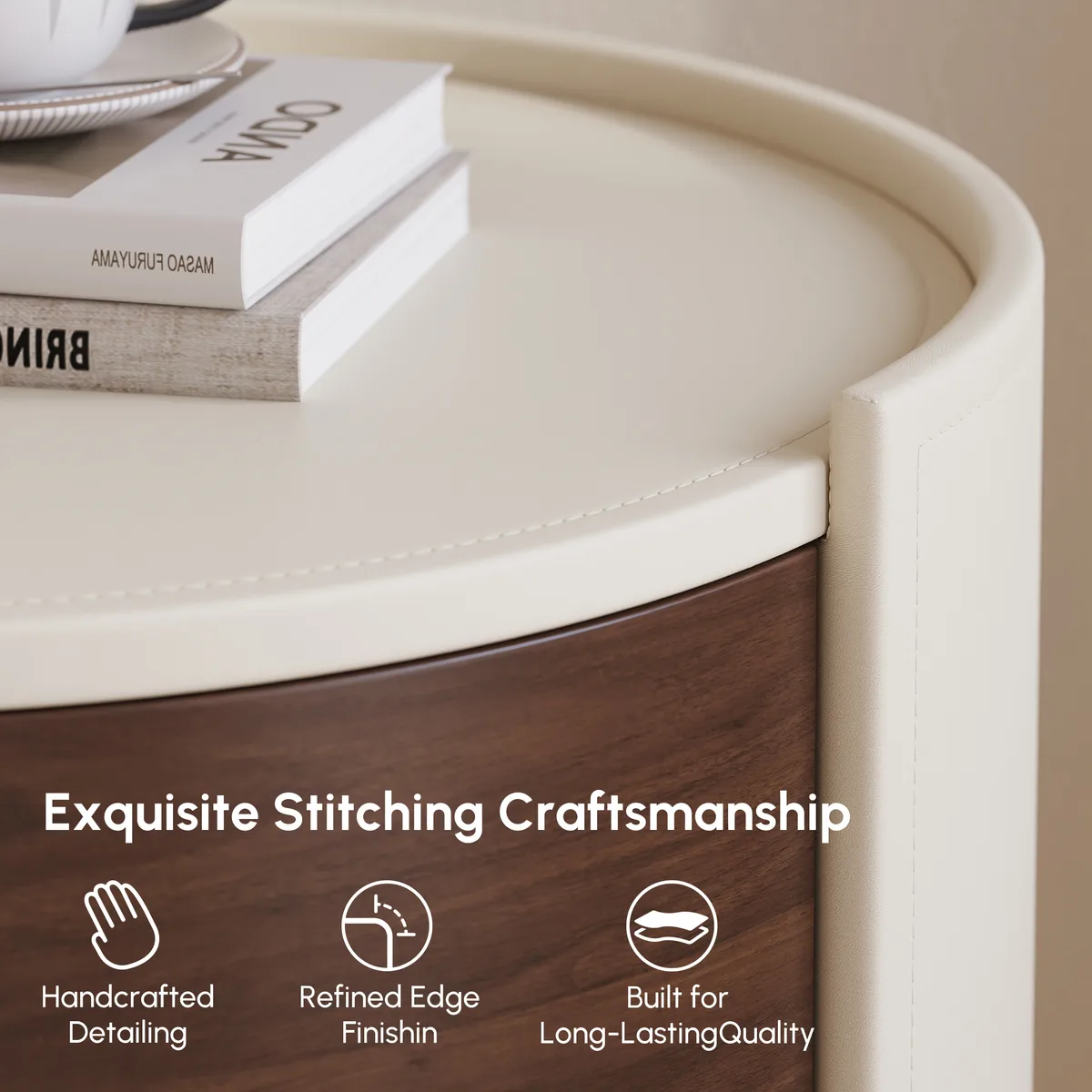Saddle Leather 2-Drawer Nightstand with Charging Station — image 11