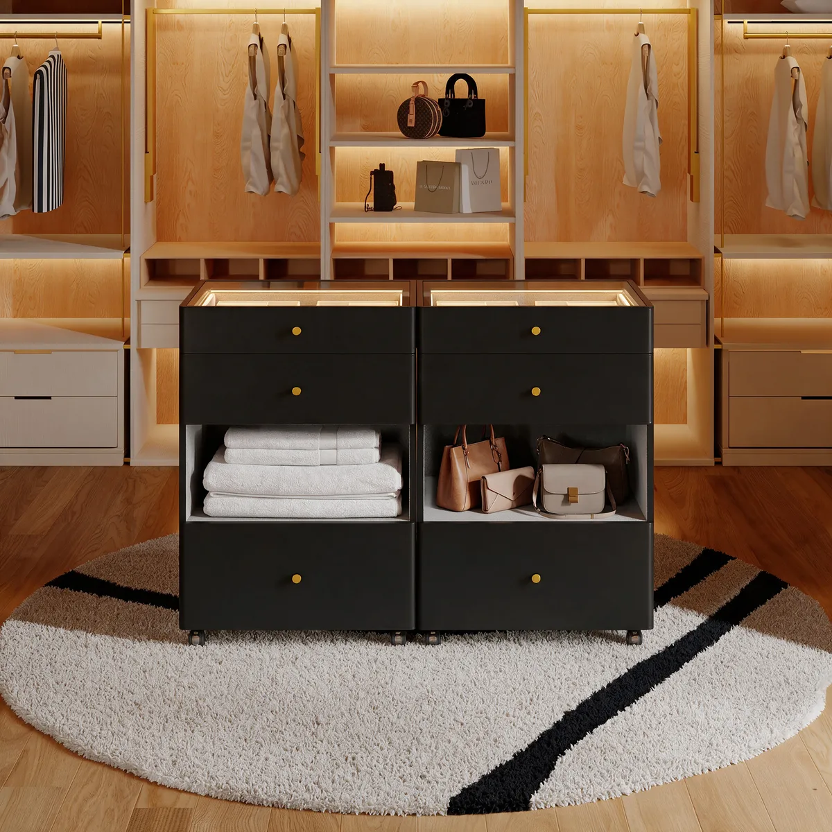 Walk-In Closet Island Jewelry Dresser with Glass Top & Light — image 2