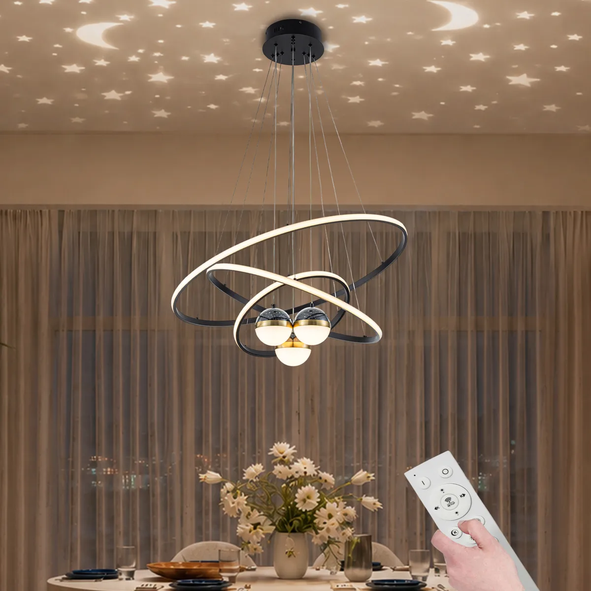 24" 5-Light LED Chandelier with Starry Projection, Dimmable & Adjustable — image 11