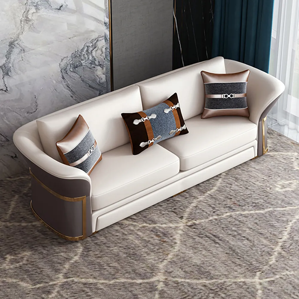 Modern Faux Leather Living Room Sofa Set in Brown & — image 6