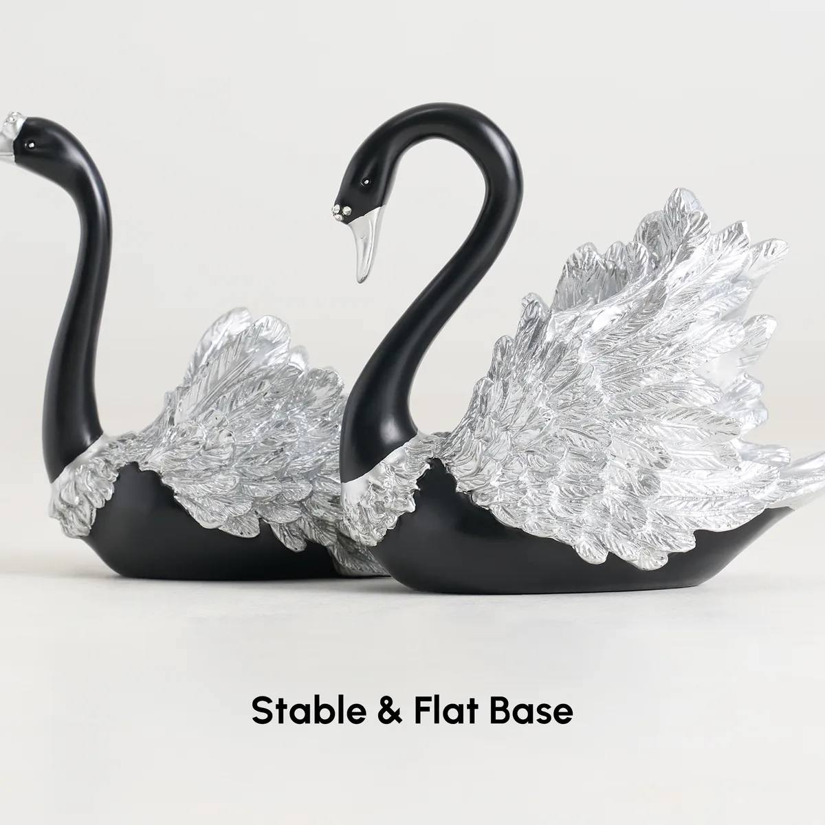 2-Piece Resin Swan Figurines, Black & Gold Decorative Storage Set — image 6