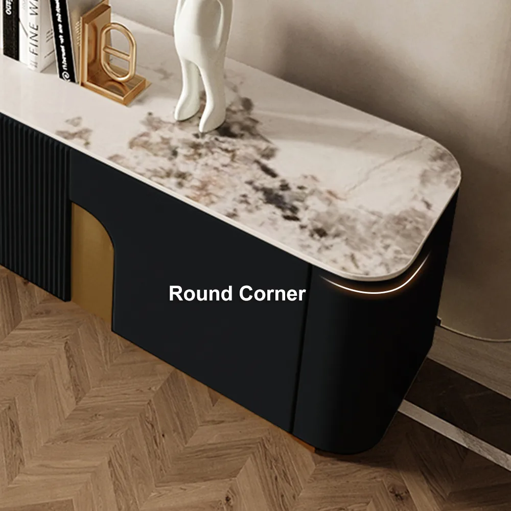 78.7" Stone Top Beige & Gold TV Stand with 4 Doors and Storage — image 18