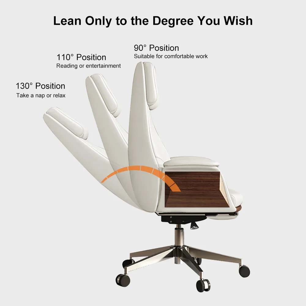 Modern White Ash Wood Rectangle Desk & Reclining Leather Office (63.8") — image 10