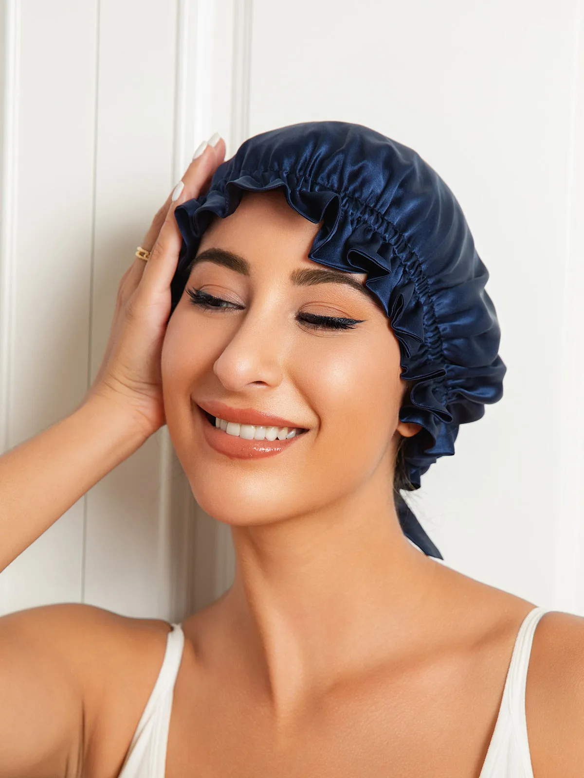 100% Mulberry Silk Sleep Cap Double Layer Bonnet with Ribbon — image 3