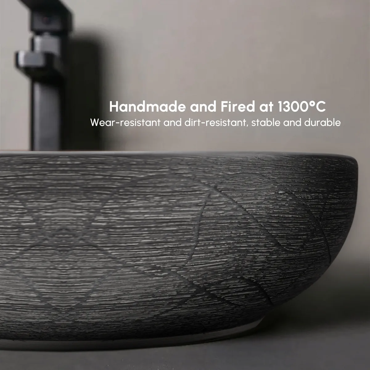 15.7" Ceramic Round Bathroom Vessel Sink Retro Washbasin — image 16
