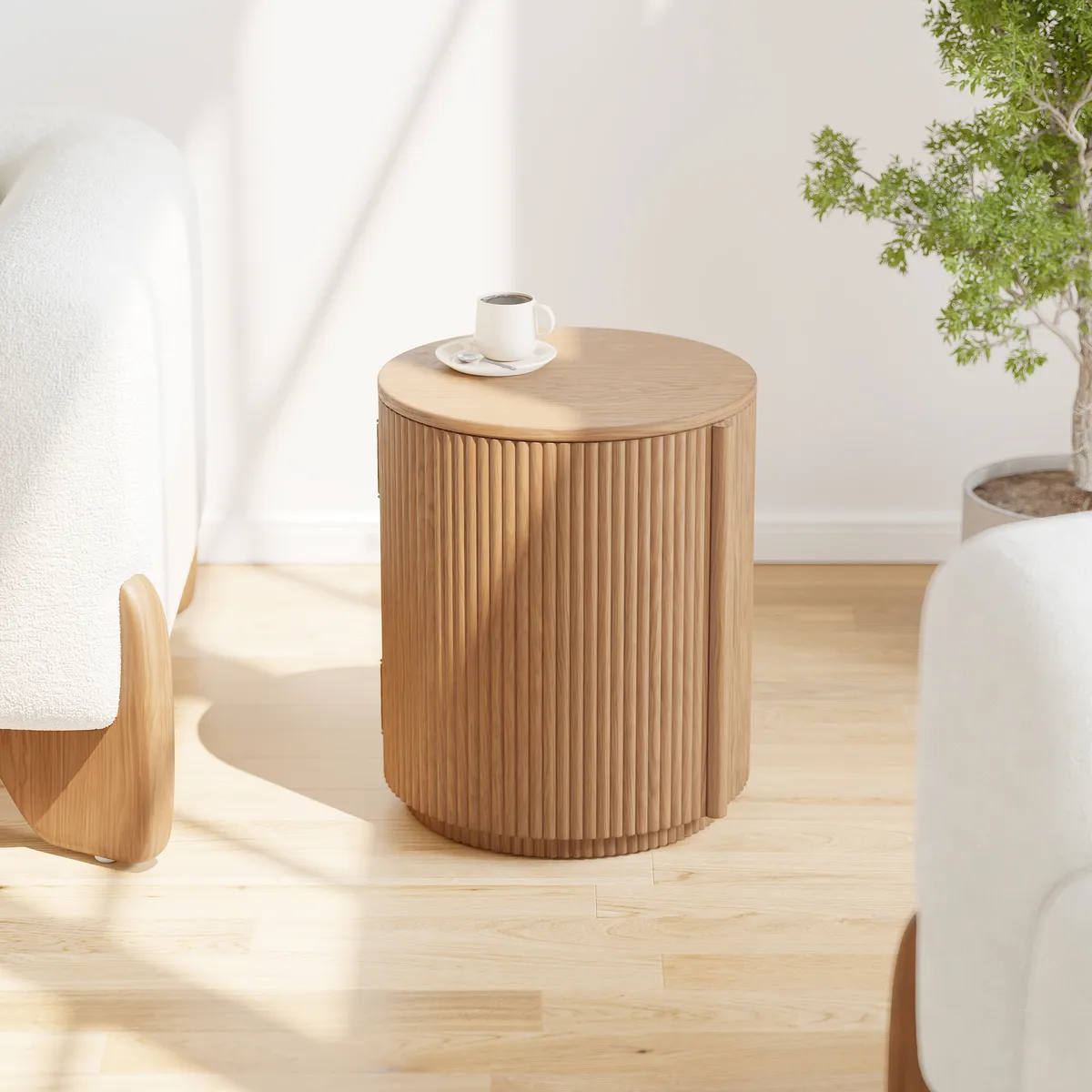 Round Fluted Side Table with Storage — image 2