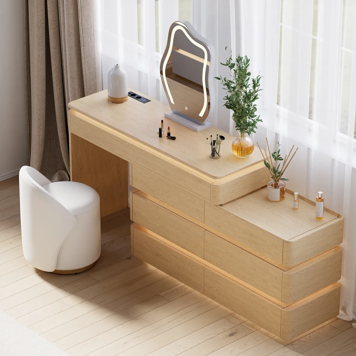 47" Smart Makeup Vanity Retractable Dressing Table with Mirror & Lights — image 19