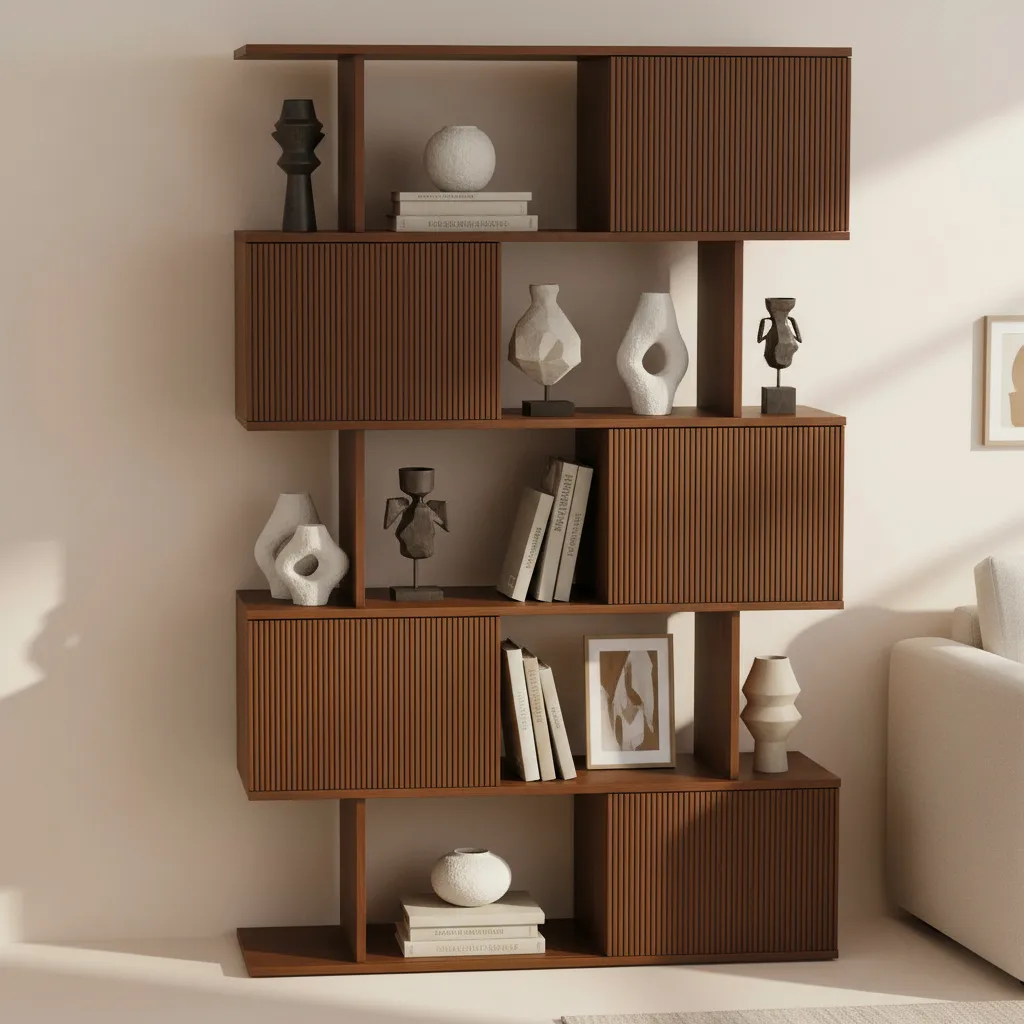 5-Shelf Walnut Bookshelf Etagere Tall Bookcase for Home & Office (72.8" High) — image 3