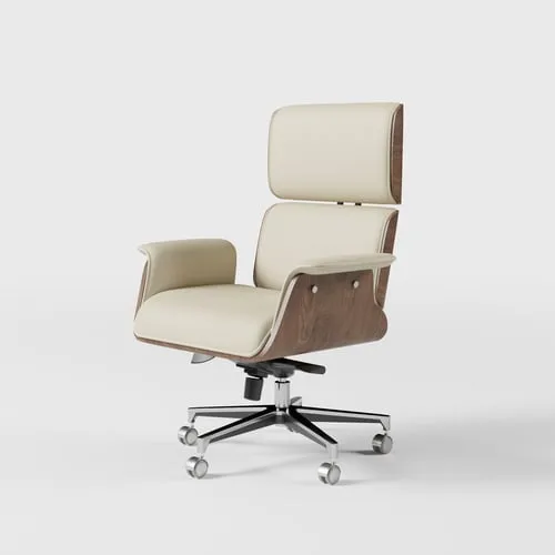 60" Modern MDF & Marble Veneer Desk & Off White Home Office Chair Set High Back — image 6