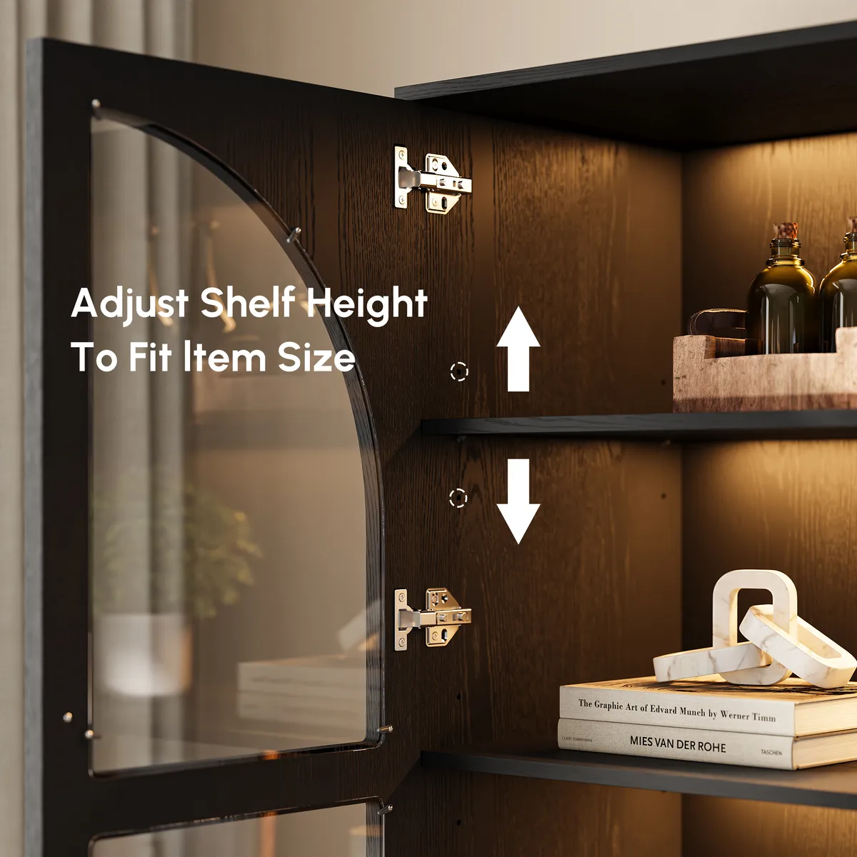Arune Glass Tall Display Cabinet with Drawers & LED Light — image 9