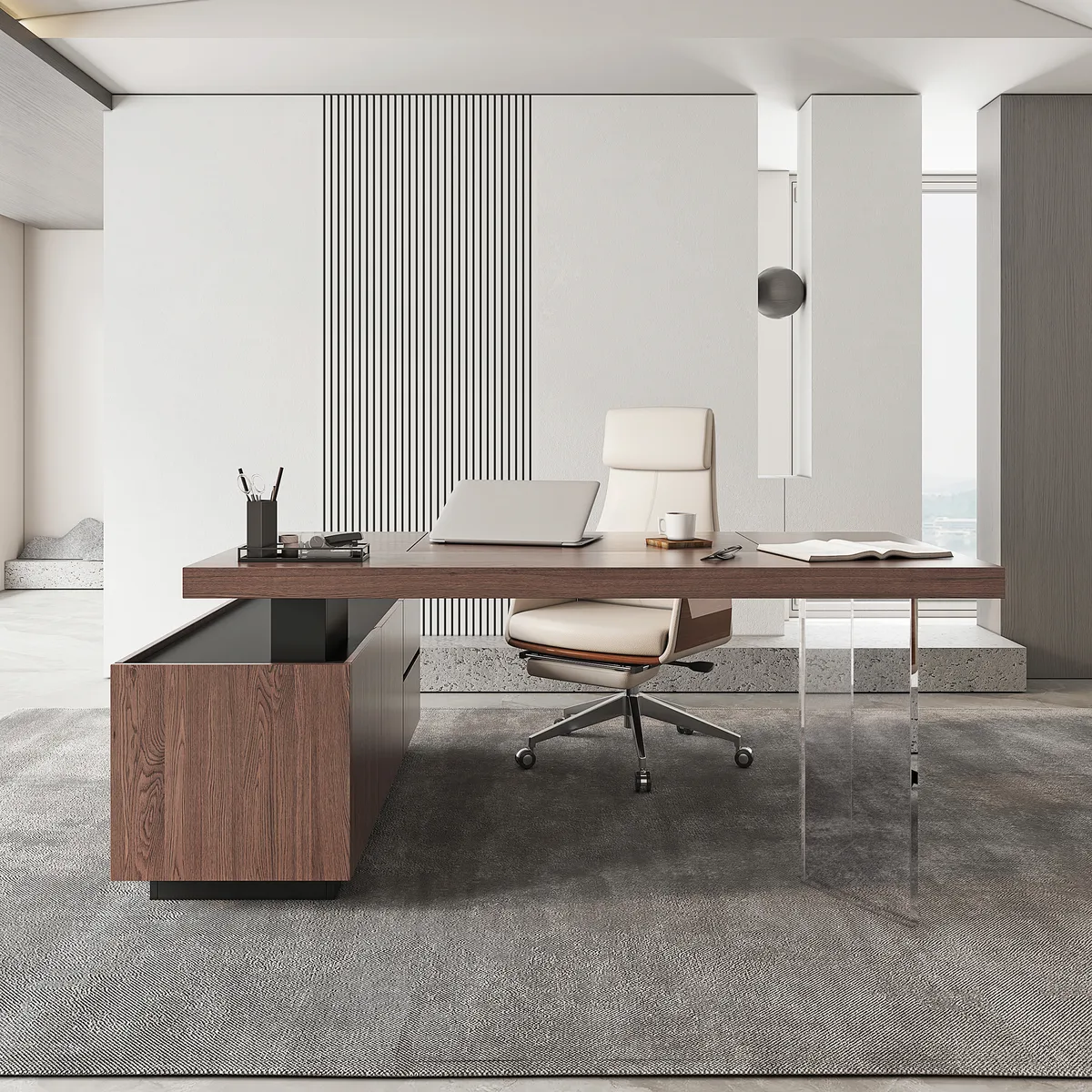 Modern 72" L-Shape Whitewash Standing Executive Desk with lifter Desktop Left Hand — image 23