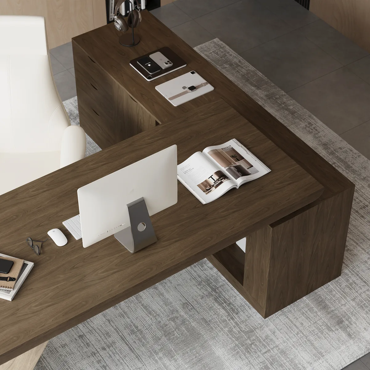 Modern 71" L-Shaped Whitewash Executive Desk with Storage, Left Hand — image 29