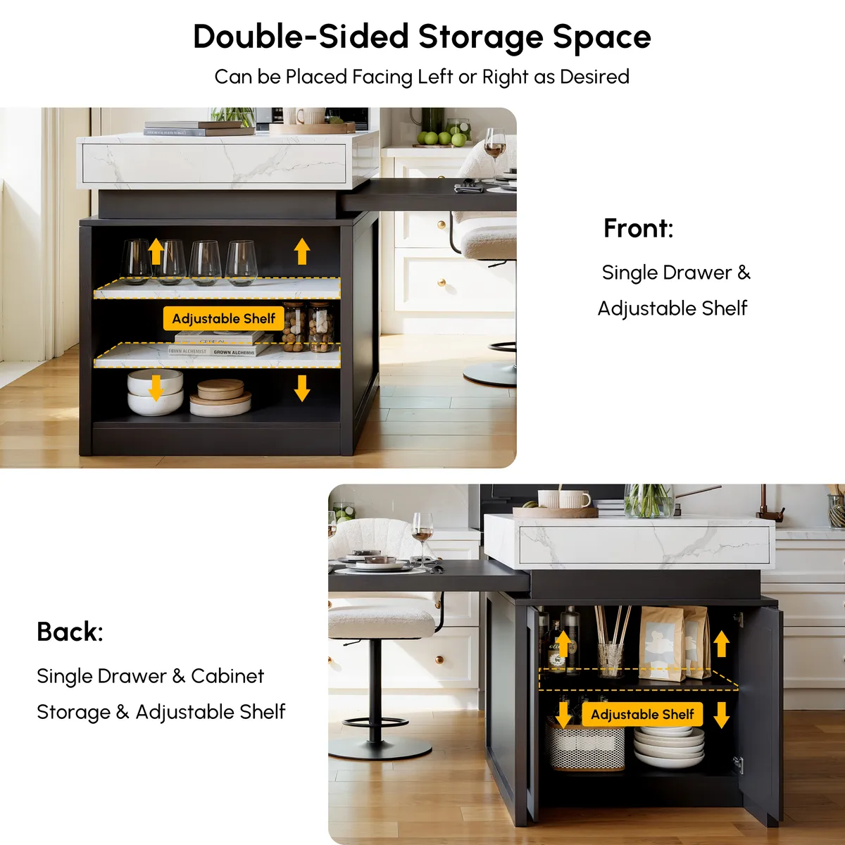 73"-93" Extendable Kitchen Island Set with 4 Dining Chairs — image 6