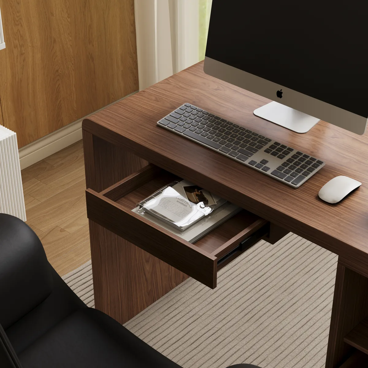 Modern 94" Rectangular Brown Double Desk with Drawers, Seats 2 — image 10