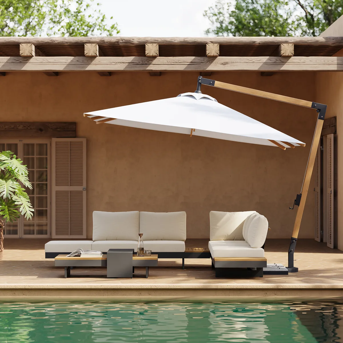 Tevara 118" Patio Cantilever Umbrella Adjustable Height Outdoor Sun Umbrella for Pool / Beach in Gary — image 3