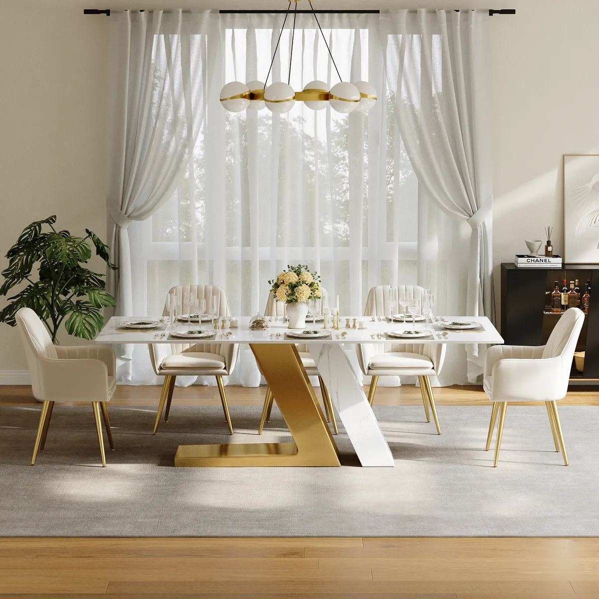 Modern 63" Rectangle Faux Marble Dining Table with 4 Chairs — image 24