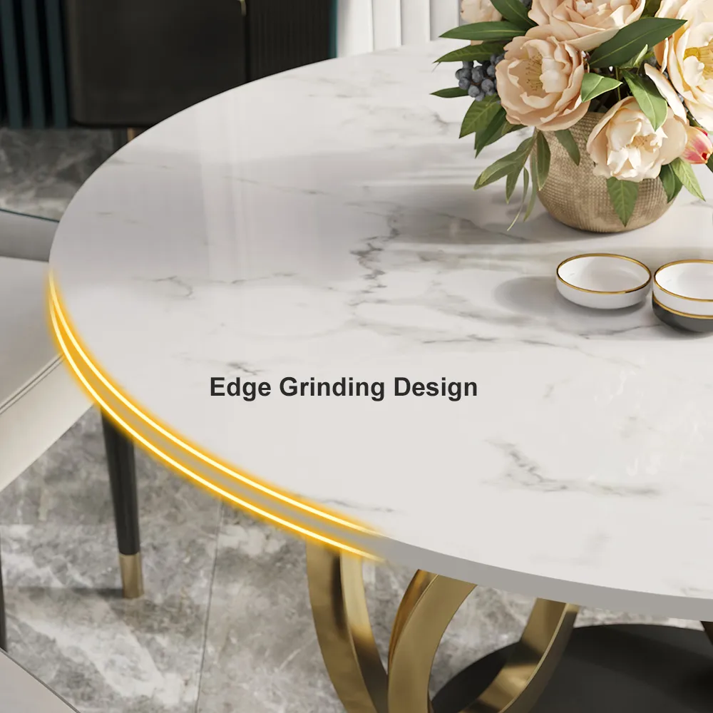 Dining Table Set 53.1" Faux Marble Dining Table White with 4 Velvet Chairs Modern — image 10