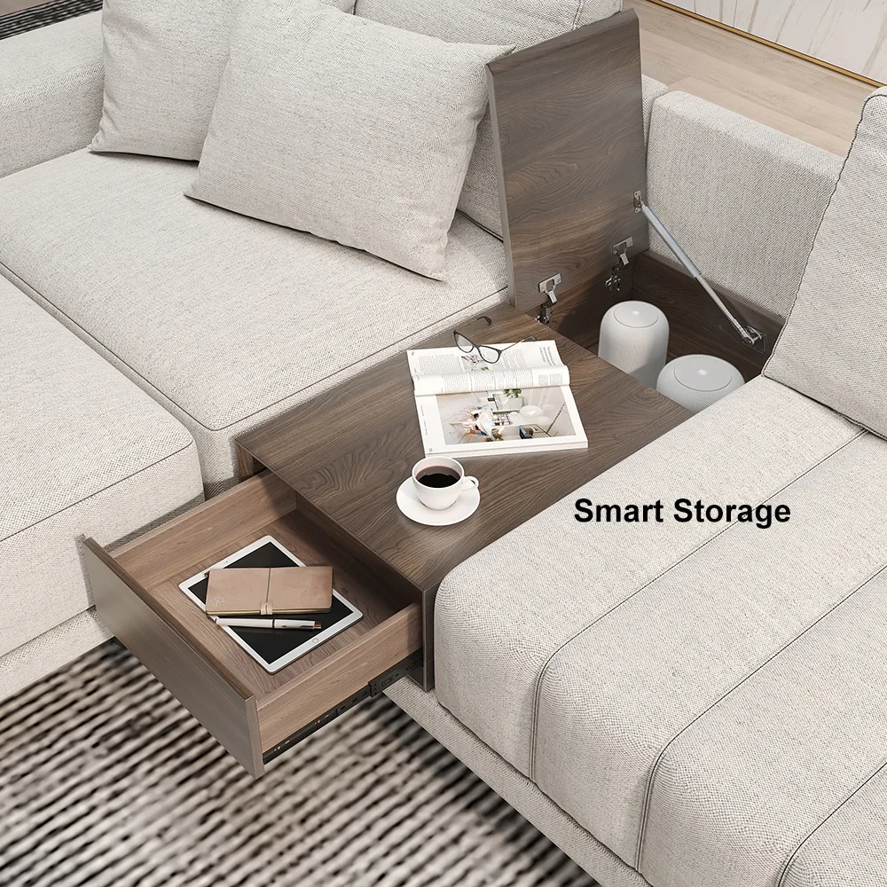 126" L-Shaped Off-White Modular Sectional Sofa with Ottoman for Living Room — image 8