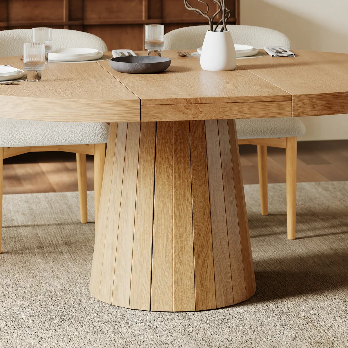 Japandi 39"-55" Extendable Dining Table for 6 White Oval&Round Table Pedestal — image 10