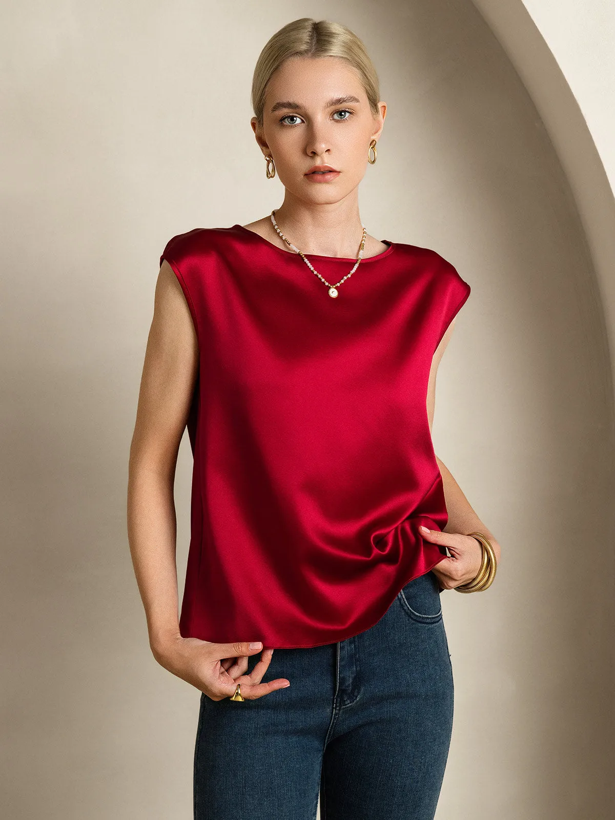 19Momme Women's Silk Cap Sleeve Round Neck Top — image 5