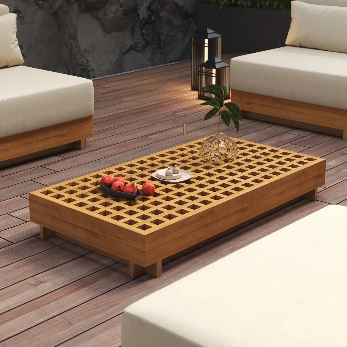 10 PCS Premium Teak Modular L-Shaped Outdoor Sofa Set with Fire Pit & Teak Coffee Table Large Outdoor & Patio Luxury Teak Sofa Set with Fire Pit — image 5