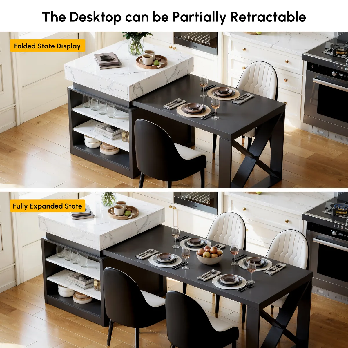 73"-93" Extendable Kitchen Island Set with 4 Dining Chairs — image 7
