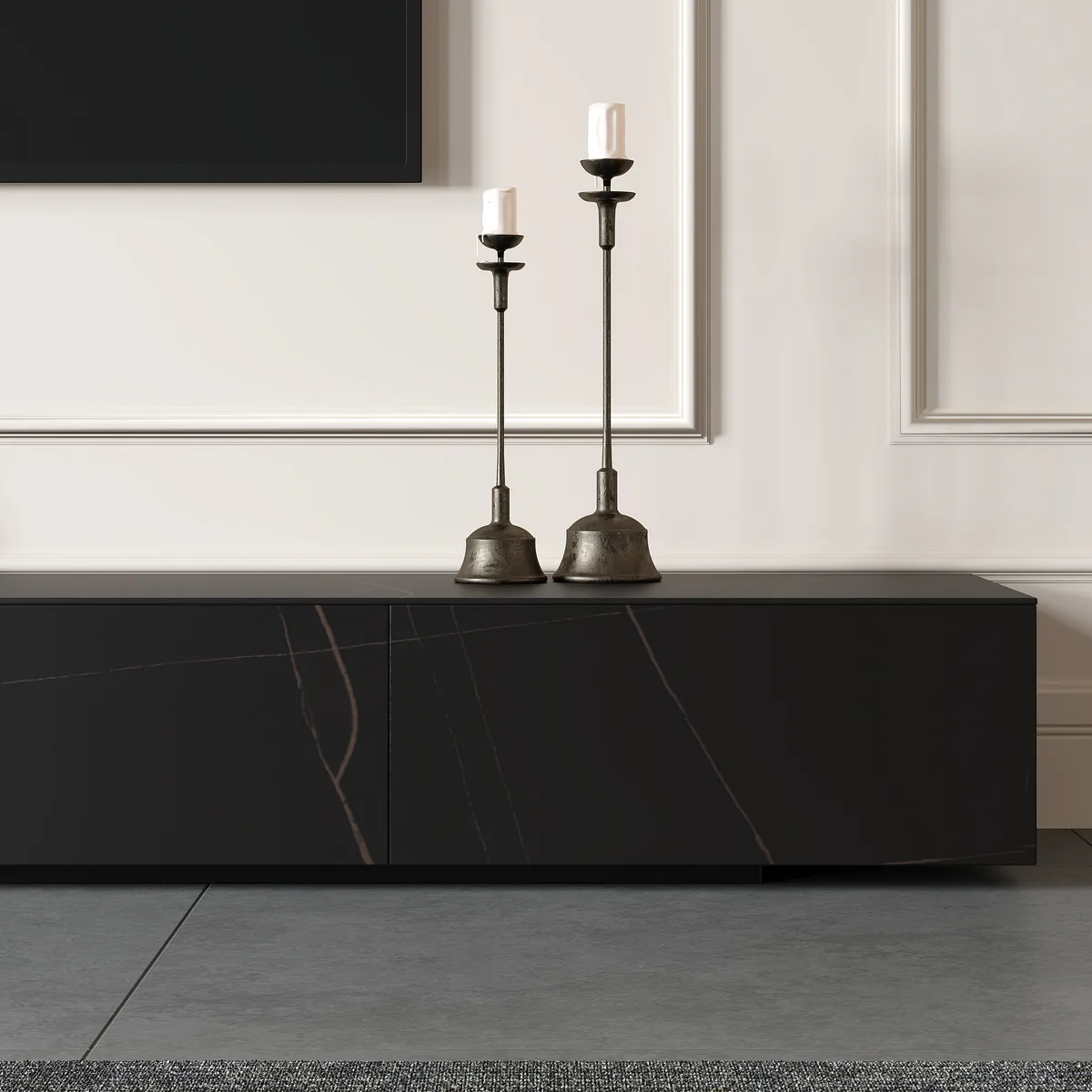 87" Black TV Stand Faux Marble with Storage for TVs Up — image 11