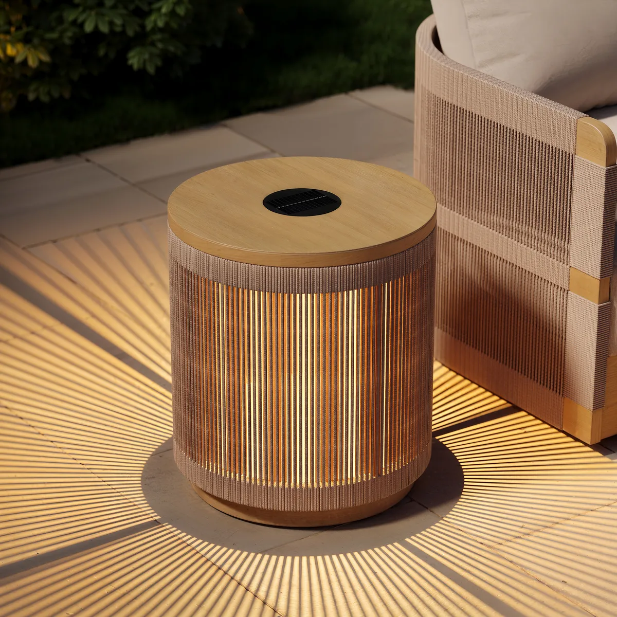 Costra Outdoor Handwoven Rope & Aluminum Storage Side Table with LED — image 6