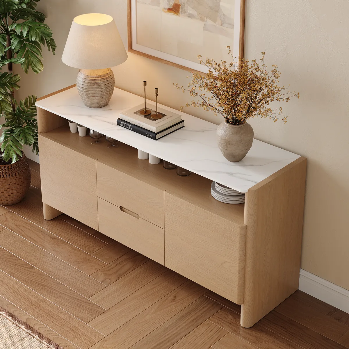 Arvona 63" Sintered Stone Sideboard with Open Storage & Adjustable Shelves — image 2