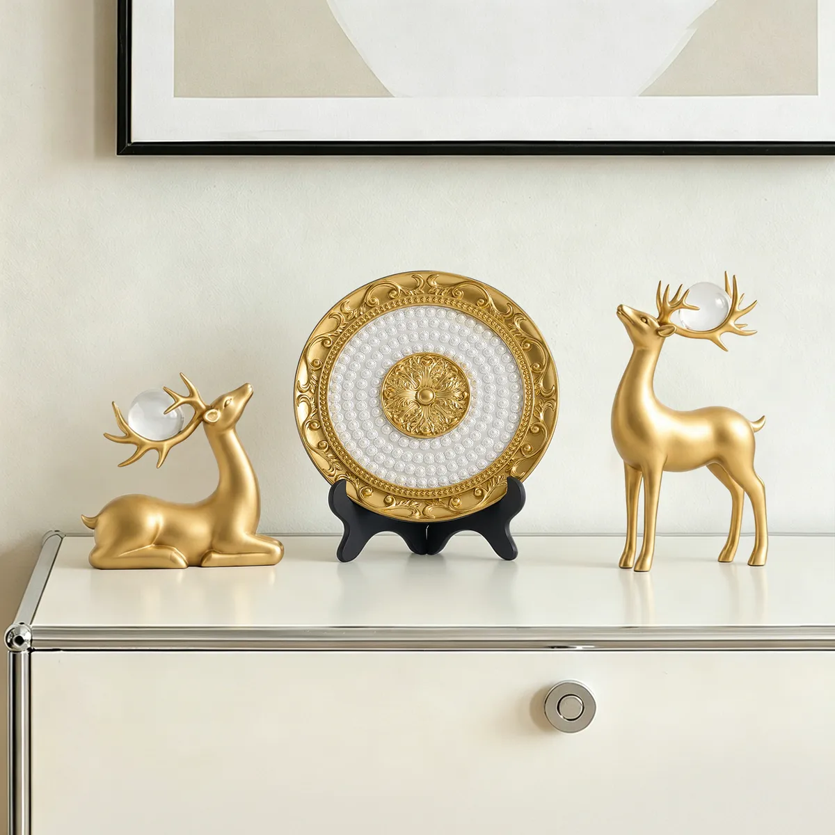 3PCS Black Deer Figurine with Decorative Plate Set Luxury Resin Animal Sculptures — image 11