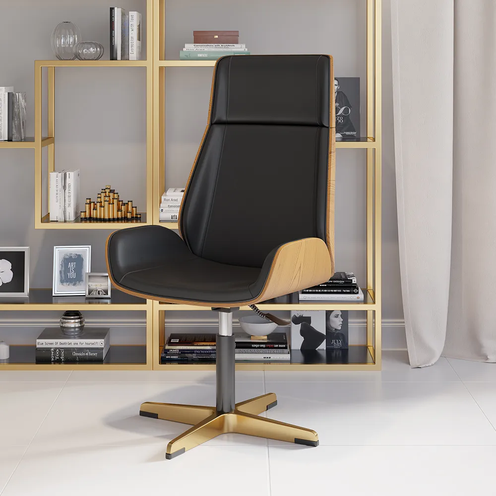Black Leather Modern Home Office Chair Upholstered High Back Executive Chair — image 6