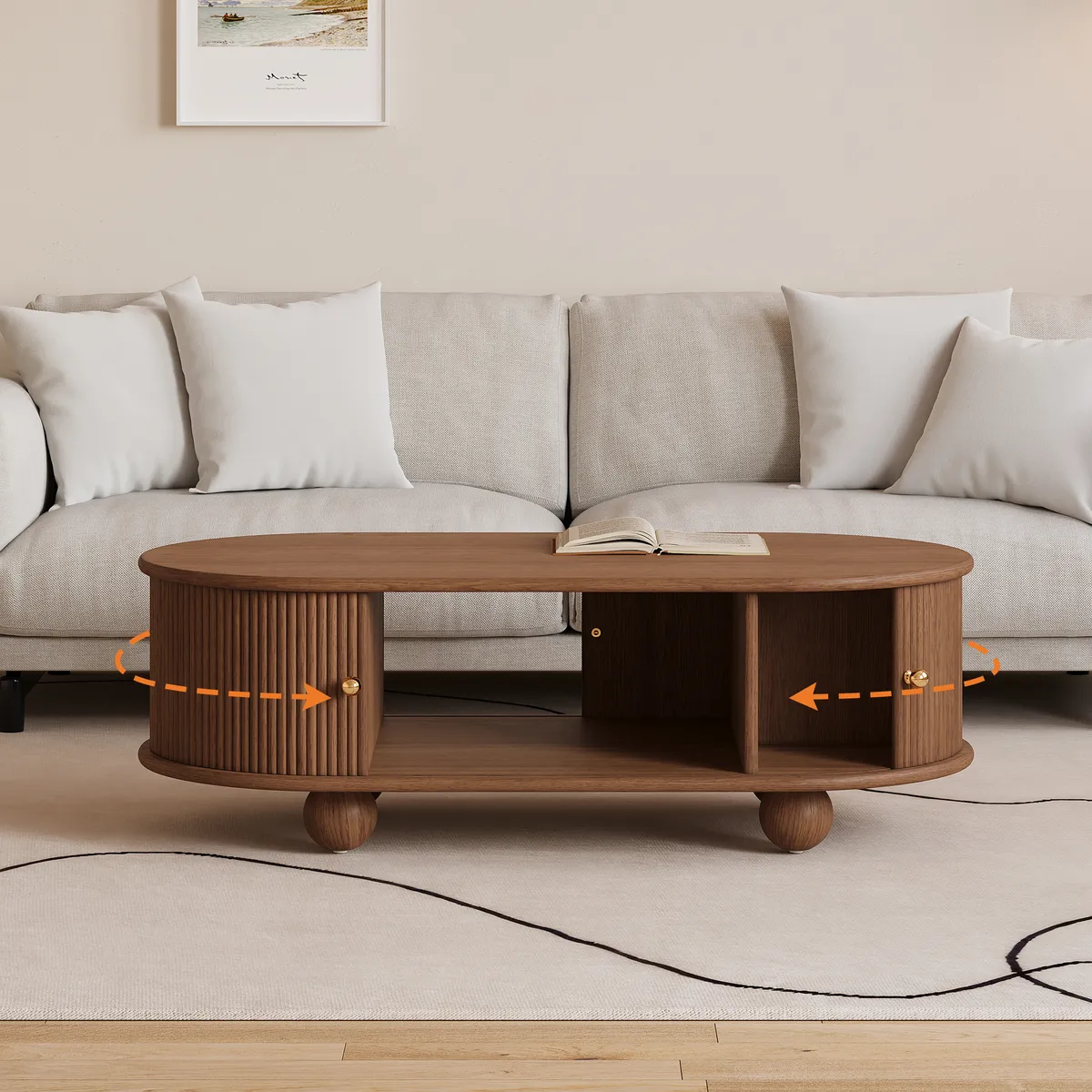 47" Tambour Door Solid Wood Coffee Table with Storage Oval — image 14