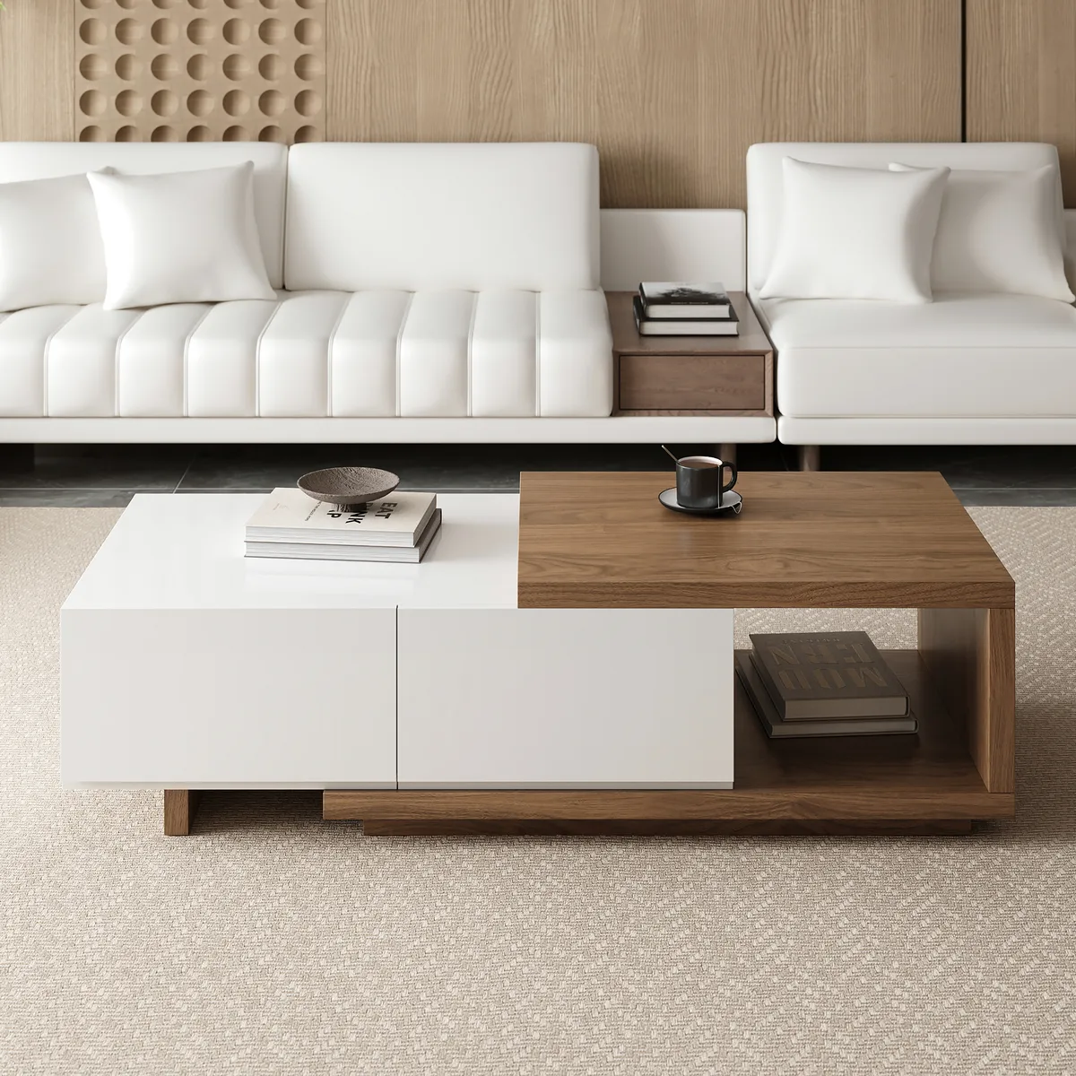 Living Room Cabinet Set Extendable TV Stand & Retracted Coffee Table Set — image 11