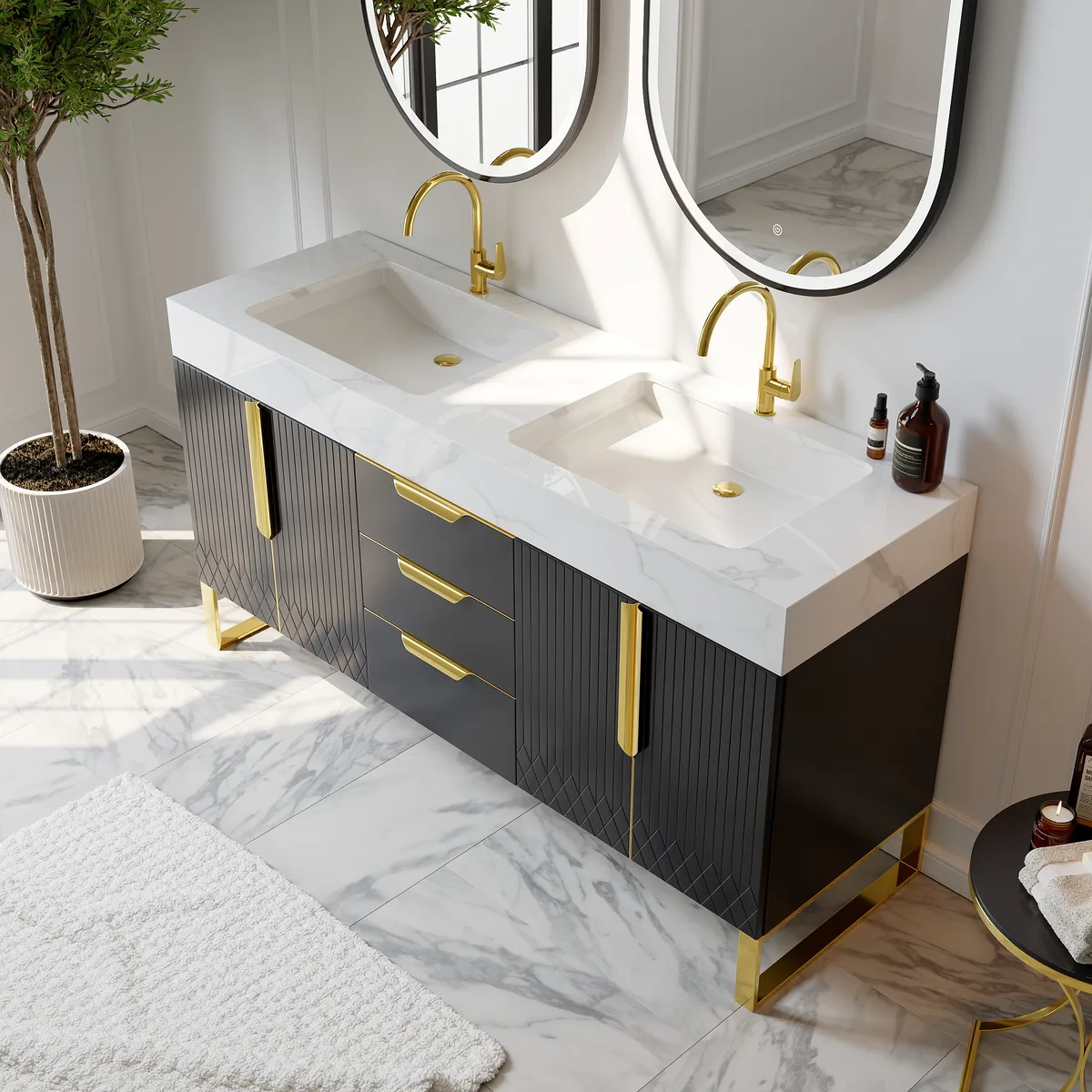 Aro Bathroom Vanity Set 47.2" Freestanding Bathroom Vanity Black with Double Sinks — image 19