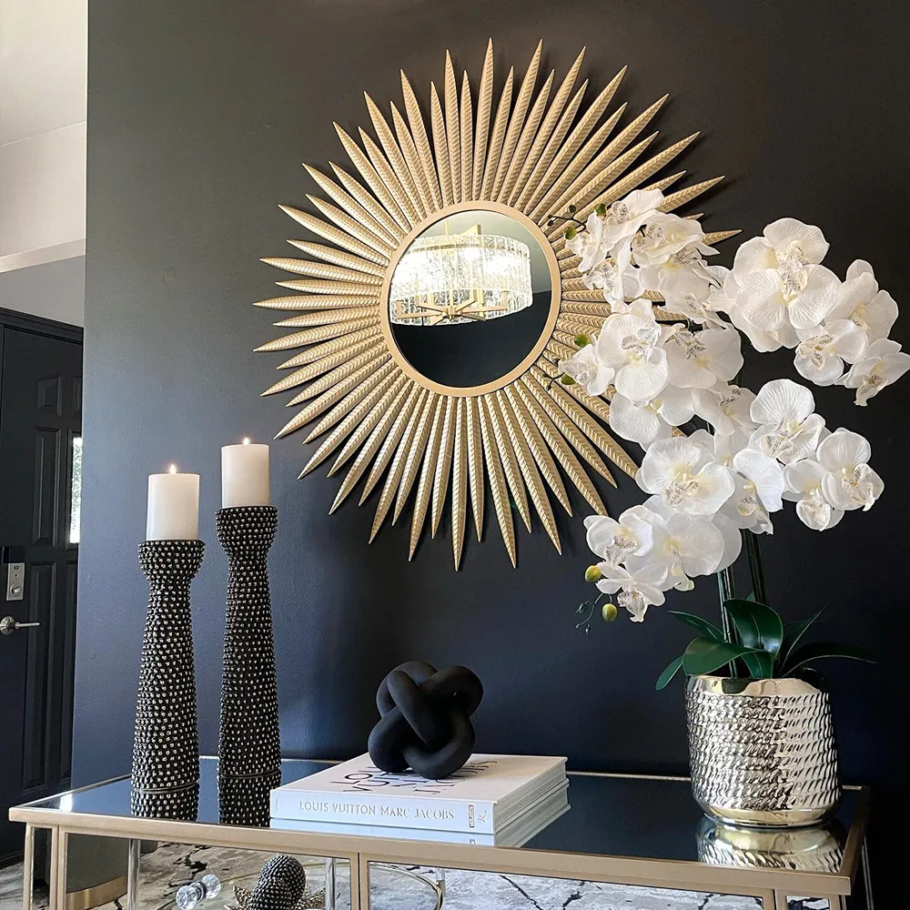 Large Sunburst Wall Mirror – Gold Metal Ray Design — image 5