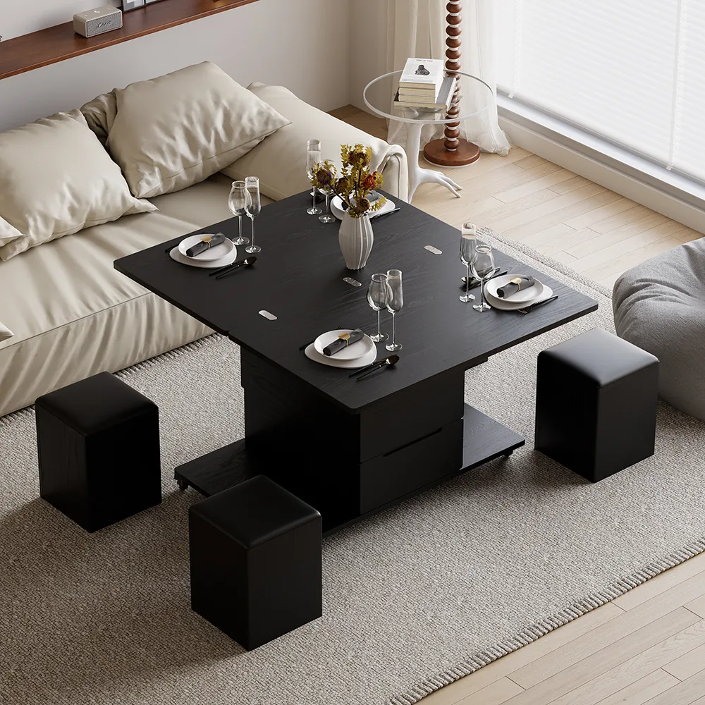 Modern Walnut Lift Top Coffee Table 4 in 1 with Storage Ottoman Foldable and Casters — image 4