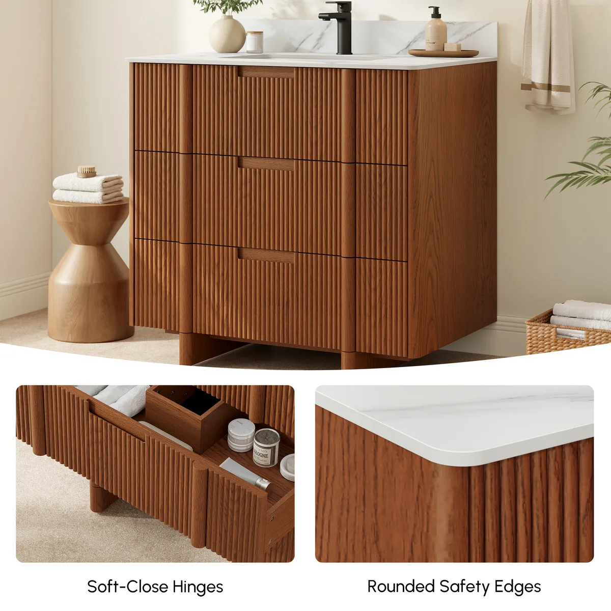 Lineva 36" Fluted Single Bathroom Vanity with Sink and Sintered Stone Top — image 9