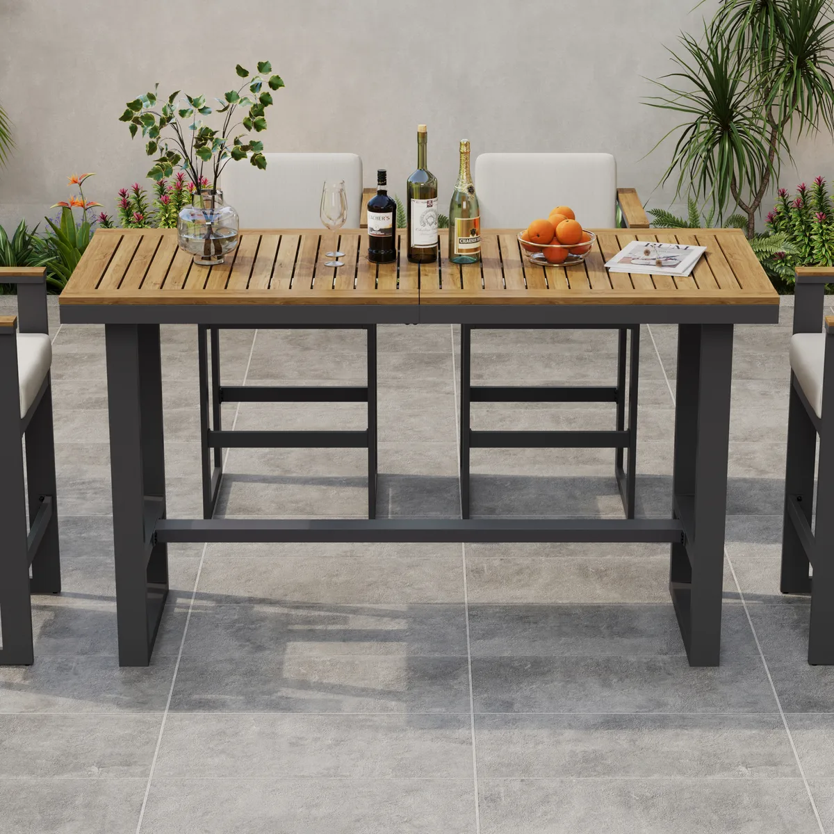 Tevara Outdoor Teak Wood Slat Top & Sand Aluminum Frame Bar Table for Patio — image 23