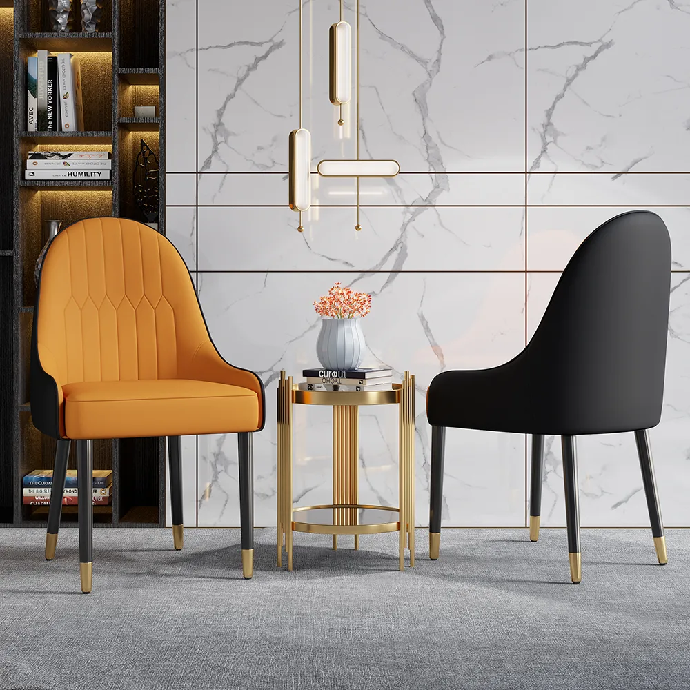 Darg Modern PU Leather 6-Piece Dining Chairs in White & Gray with Metal Legs — image 2