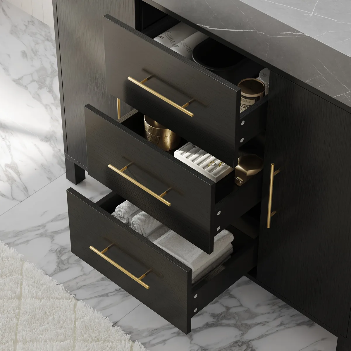 39" Walnut Freestanding Bathroom Vanity Sintered Stone Top & Silver Handles — image 29