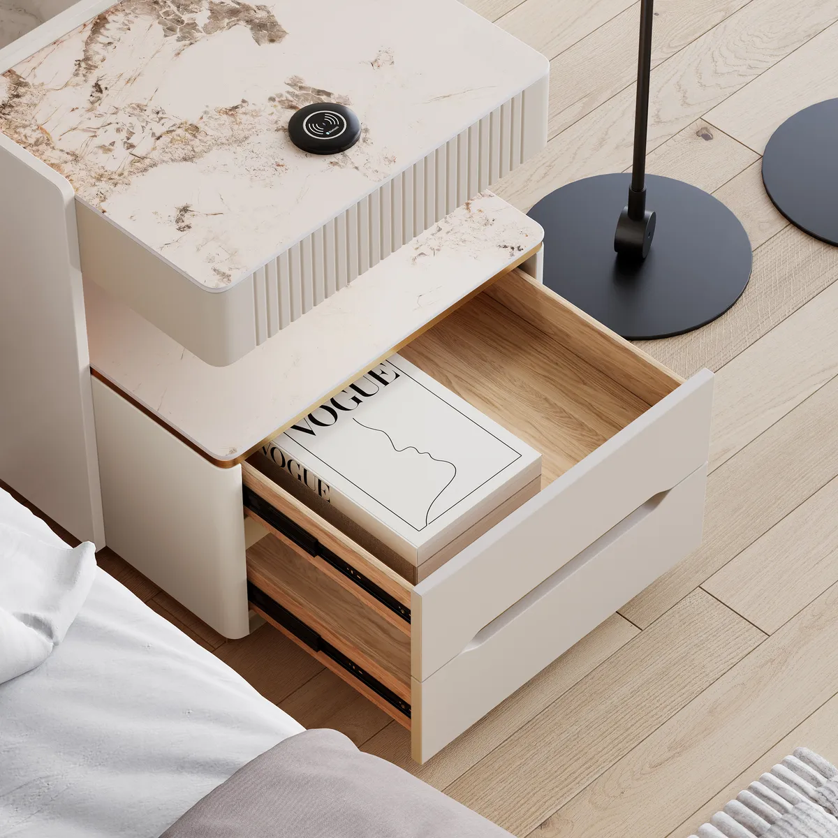 Modern Smart Nightstand with Wireless Charger & Sensor Light & Bluetooth Speakers Sintered Stone Bedisde Table — image 8