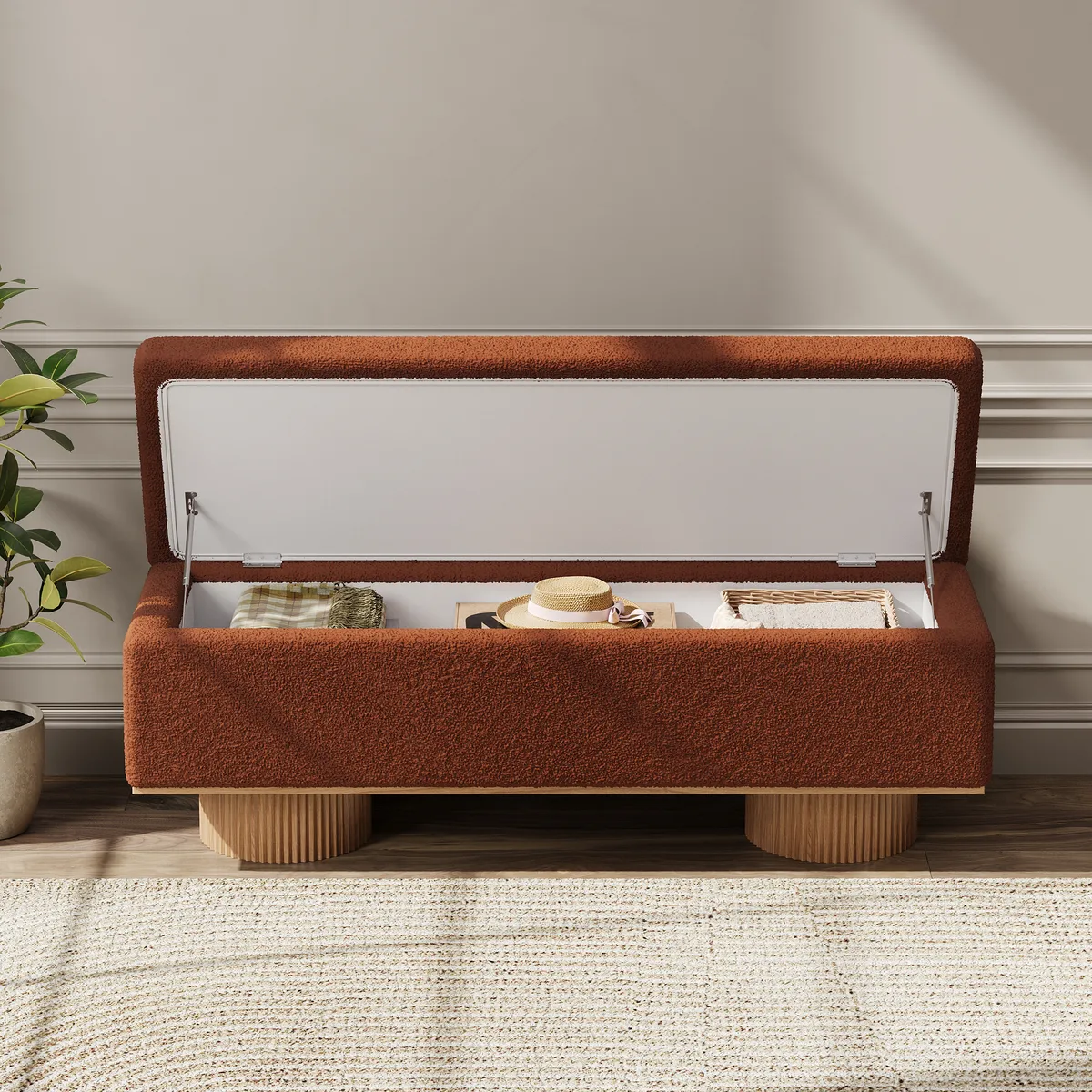 Teddy Fabric Fluffy Faux Fur Flip Top Wood Storage Bench — image 15
