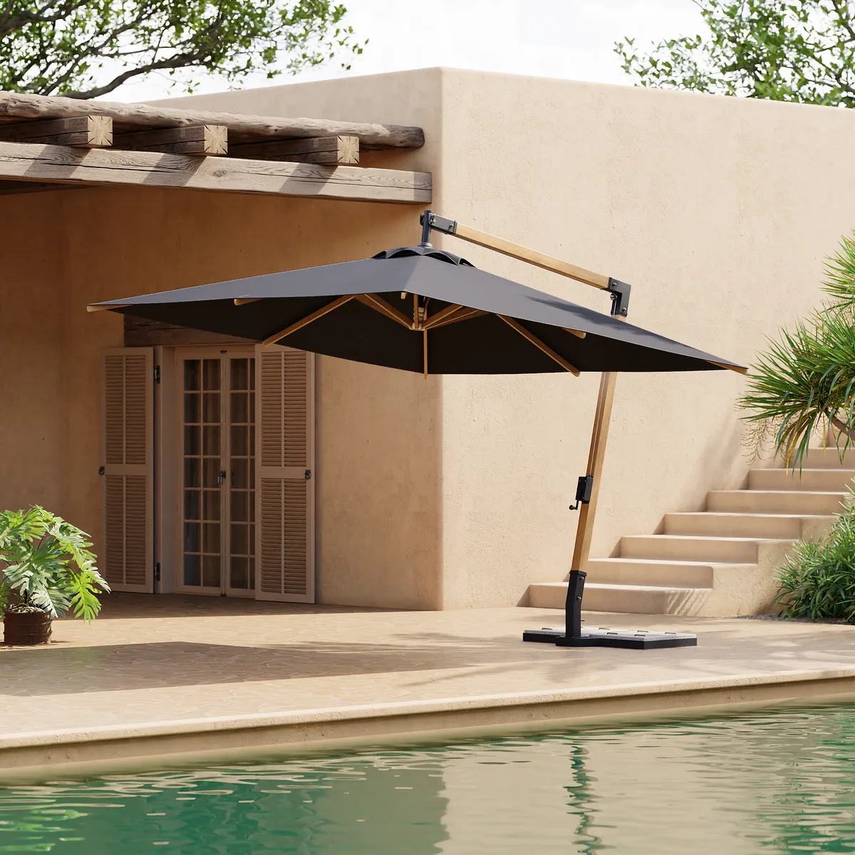 Tevara 118" Patio Cantilever Umbrella Adjustable Height Outdoor Sun Umbrella for Pool / Beach in Gary — image 11