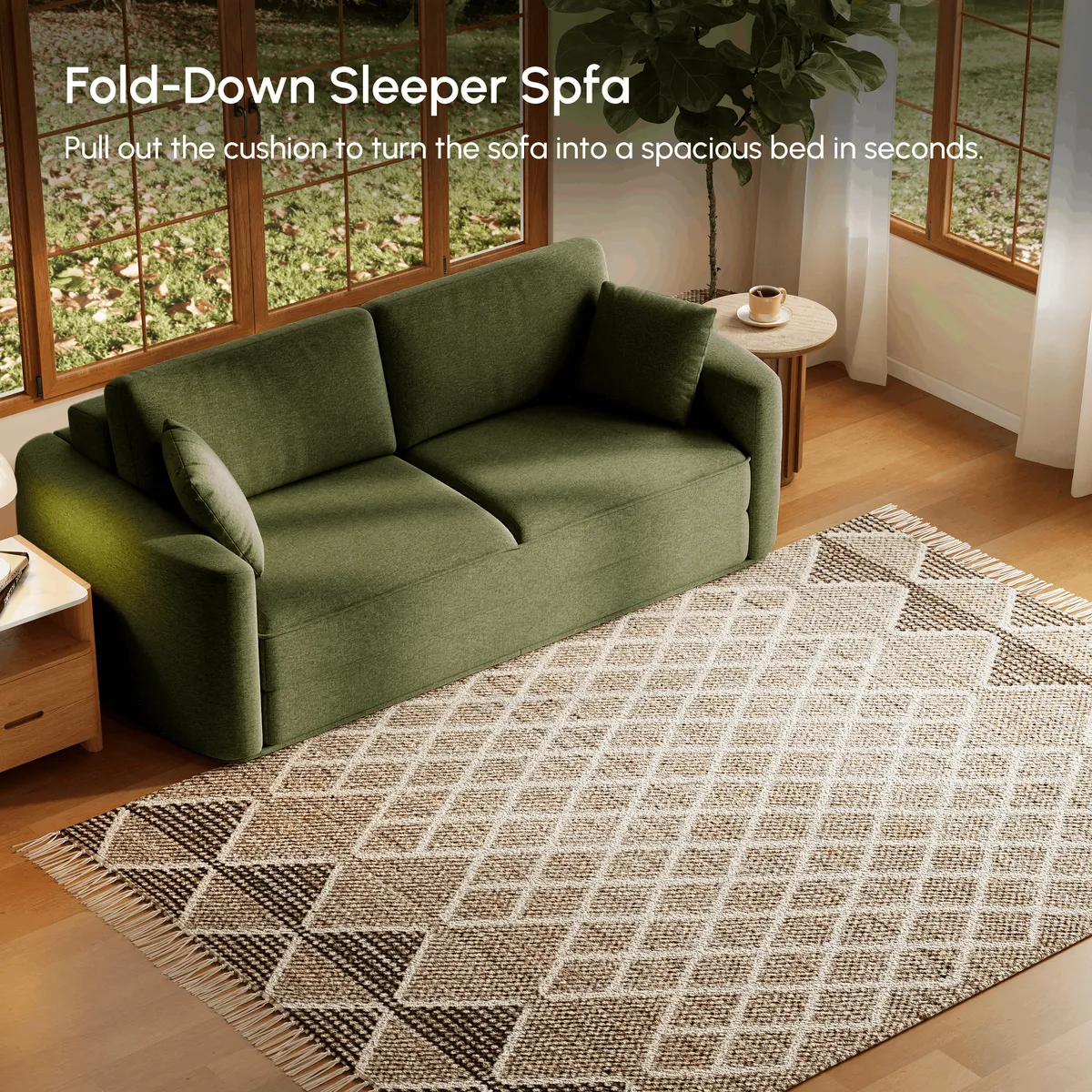 80" Queen 3-Seater Chenille Fold-Down Sleeper Sofa with Removable Cover — image 5