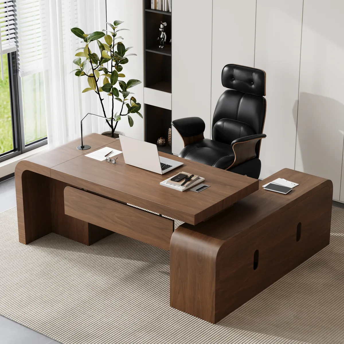 Black Genuine Leather Power Reclining Executive Office Chair Swivel Office Desk Chair — image 9