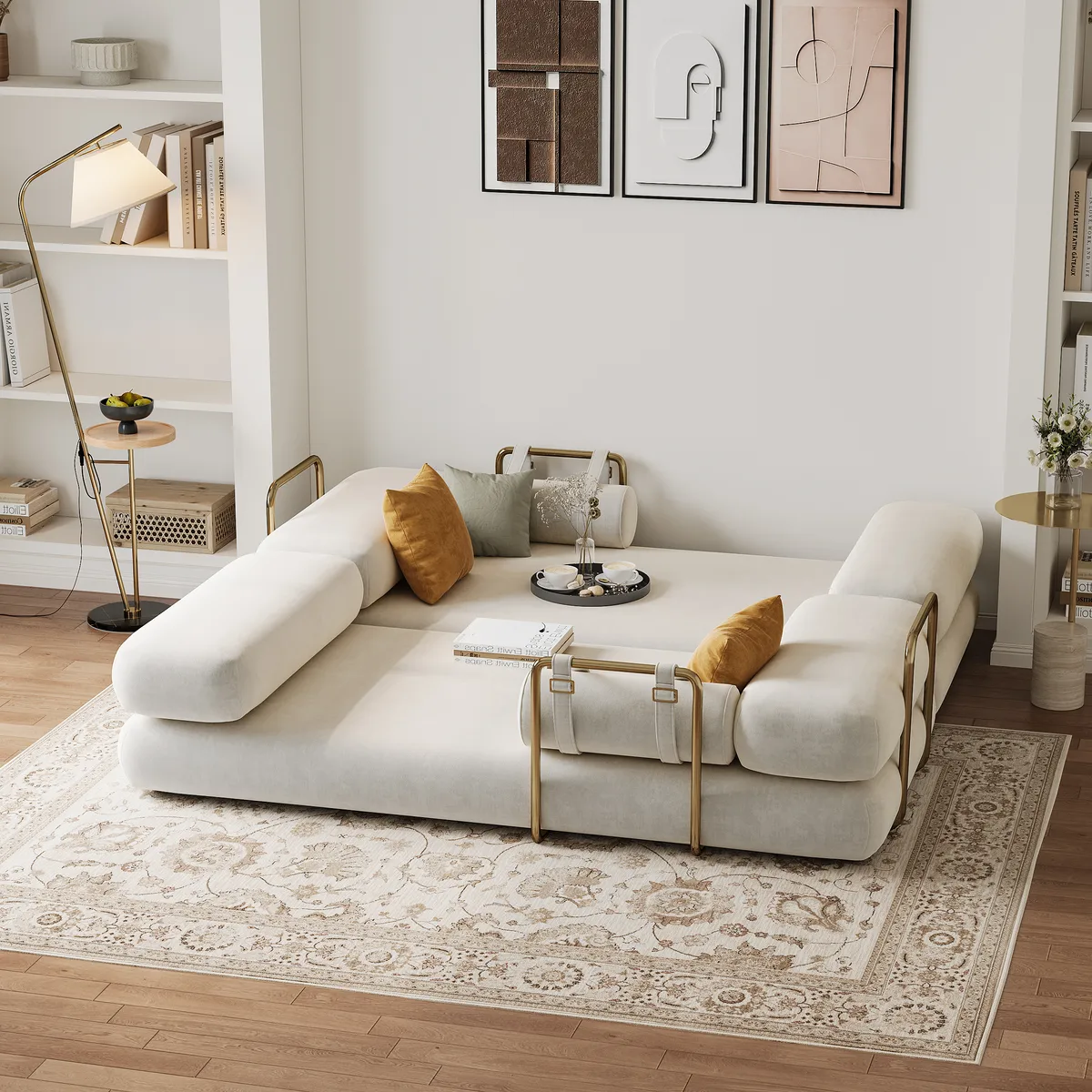 81" Queen 3-Seater Velvet 4 in 1 Futon Convertible Sleeper Sofa — image 16